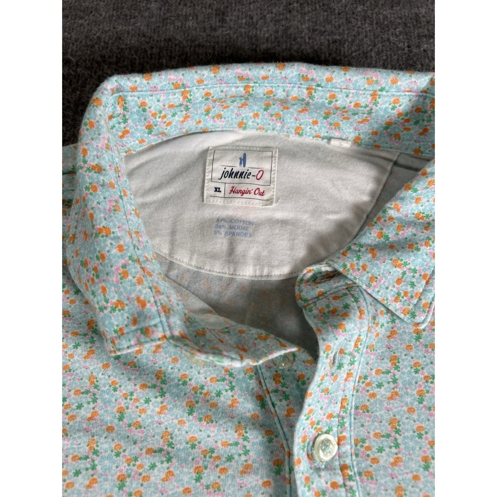 Johnnie O Polo Shirt Mens XL teal‎ Golf Performance Stretch Flowers - Picture 2 of 8